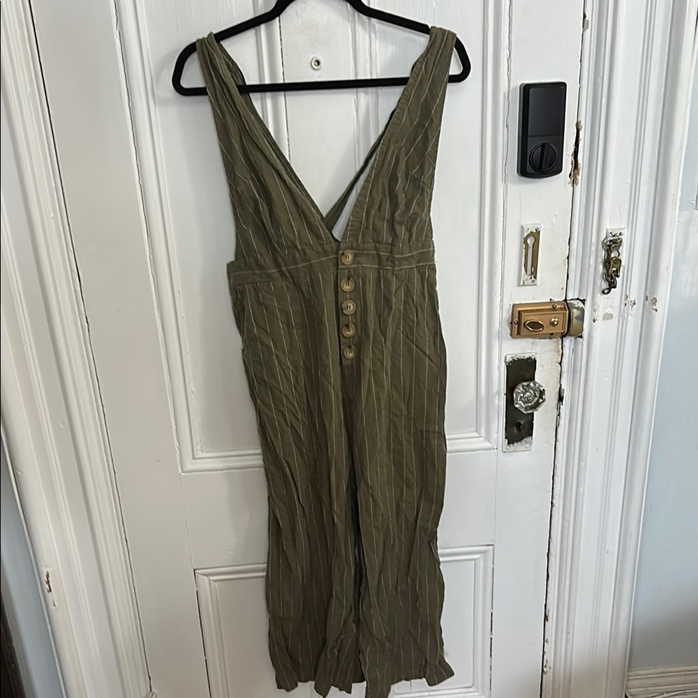 Forever 21 Olive Green Striped Jumpsuit